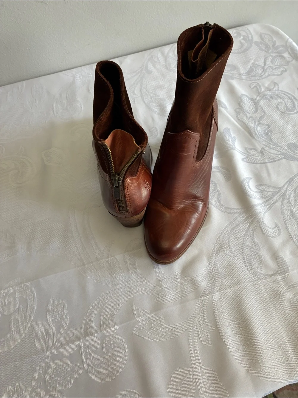 Frye Brown Leather & Suede Ankle Booties
